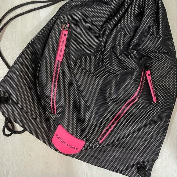 Victoria's Secret VSX Sport Black Mesh Drawstring Backpack - Picture 2 of 7